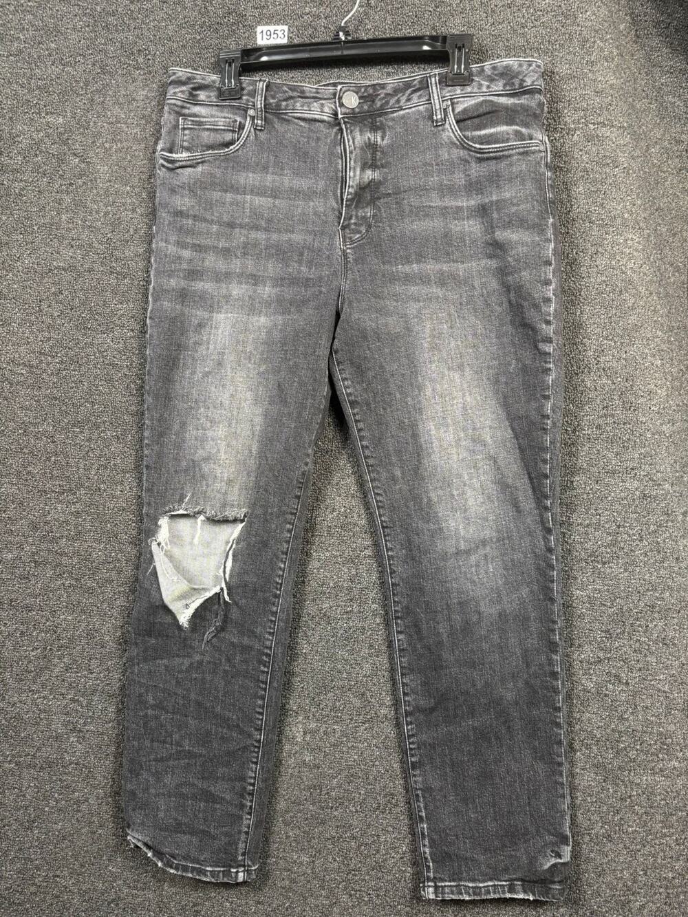 Kut from the Kloth Straight Jeans Women 12 Black High-Rise Distressed Denim